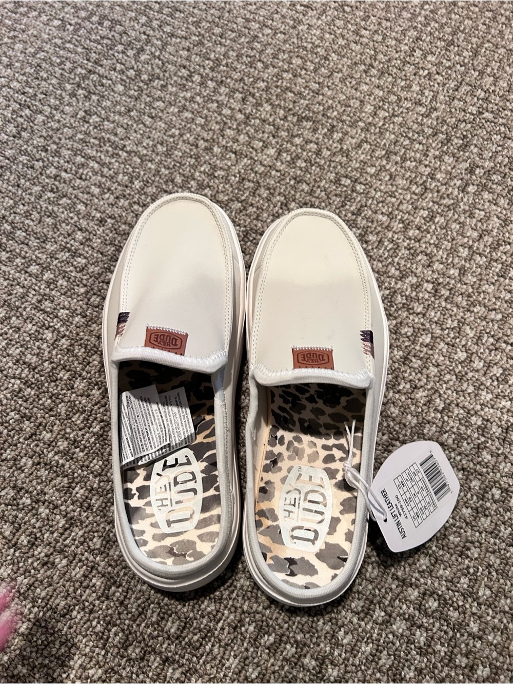 Hey Dude Women's Slip-On Platform Shoes in Off-White with Brown Logo Patch - Picture 2 of 4